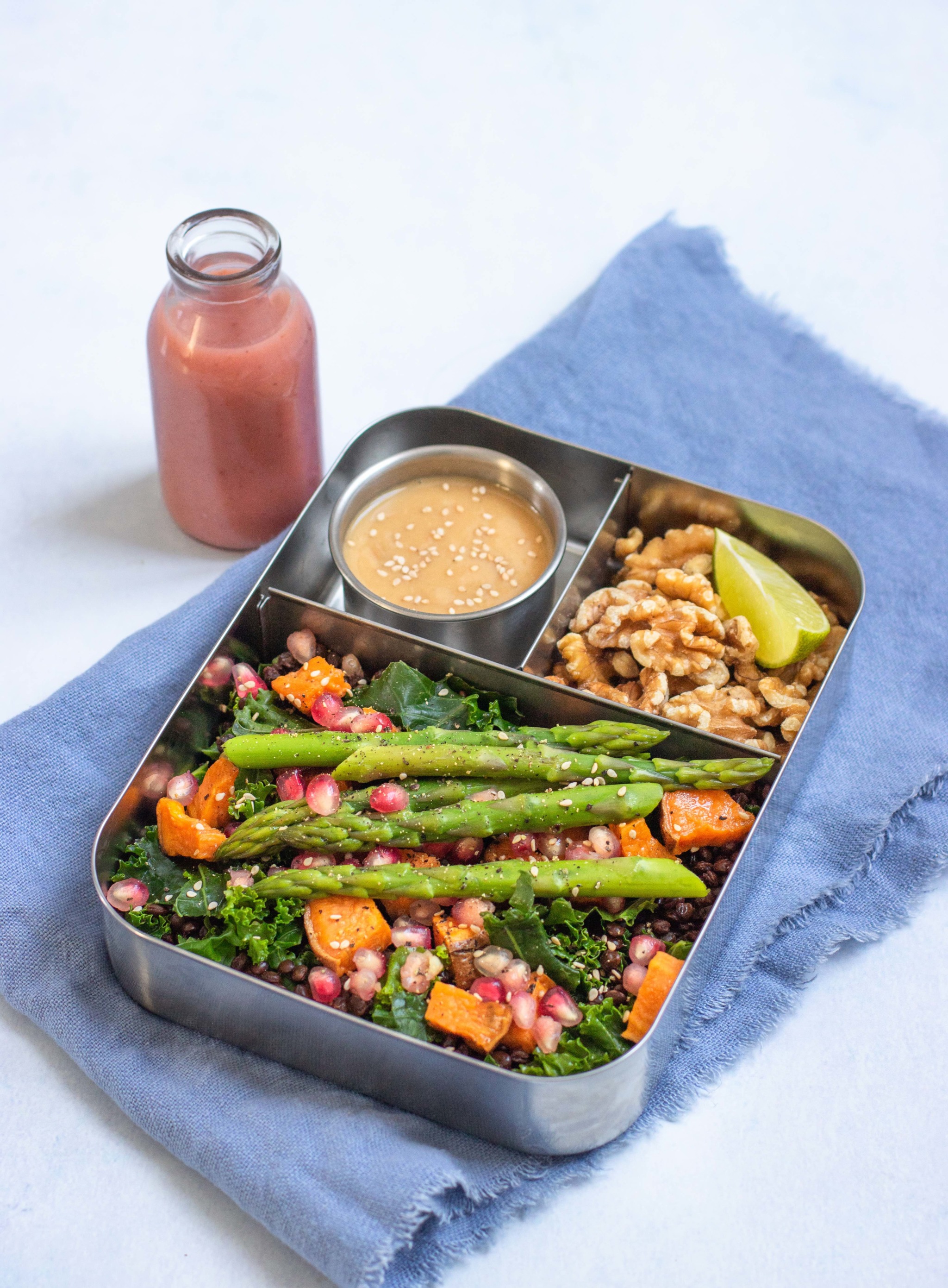 Kale, Sweet Potato and Pomegranate Lunchbox with a Miso Dressing Lily Soutter