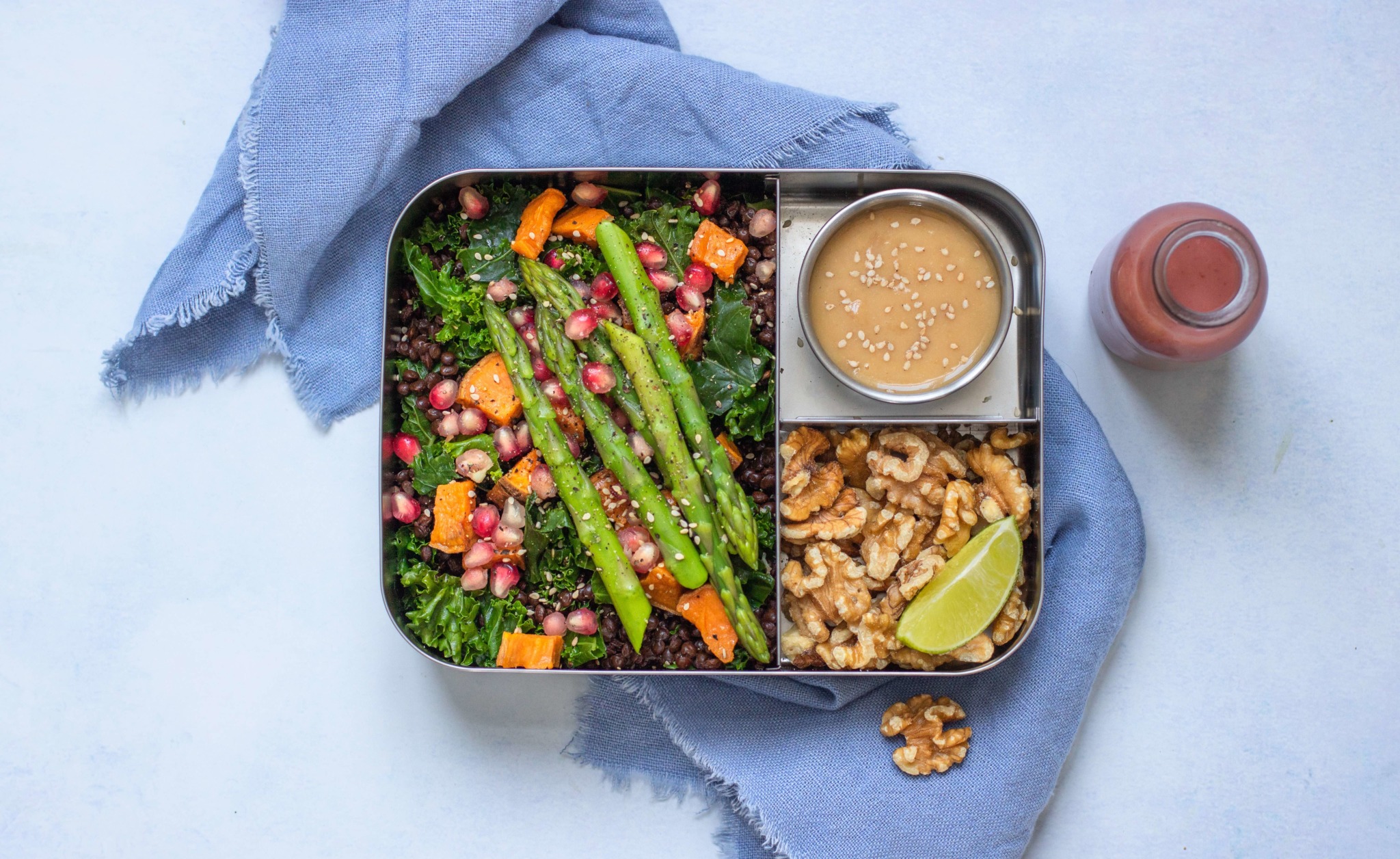 Kale, Sweet Potato and Pomegranate Lunchbox with a Miso Dressing